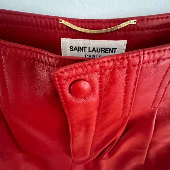 YSL Saint Laurent Red Leather Blazer Jacket Matching Shorts Suit Set Women Small - Picture 11 of 15
